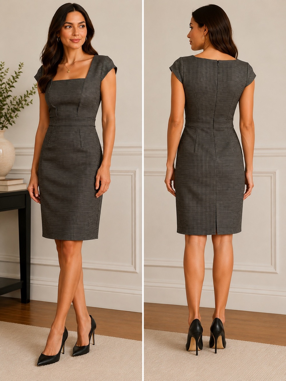 Banana Republic Vintage Y2K Houndstooth Sheath Dress
Square Neck Cap Sleeve -NWT - Picture 2 of 7